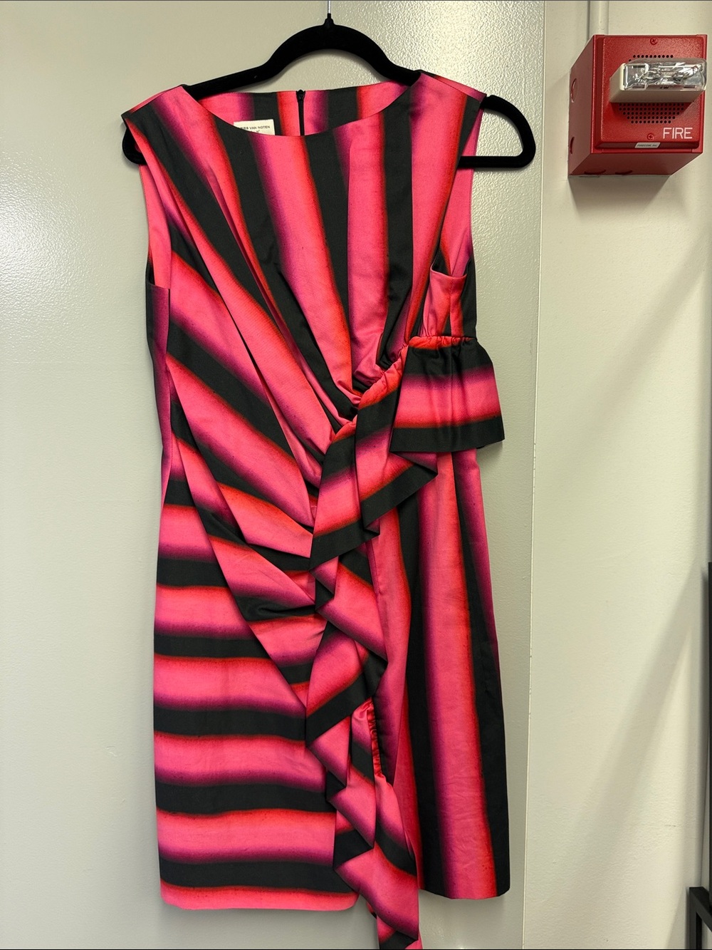 Dries Van Noten Pink and Black Striped Mini Dress